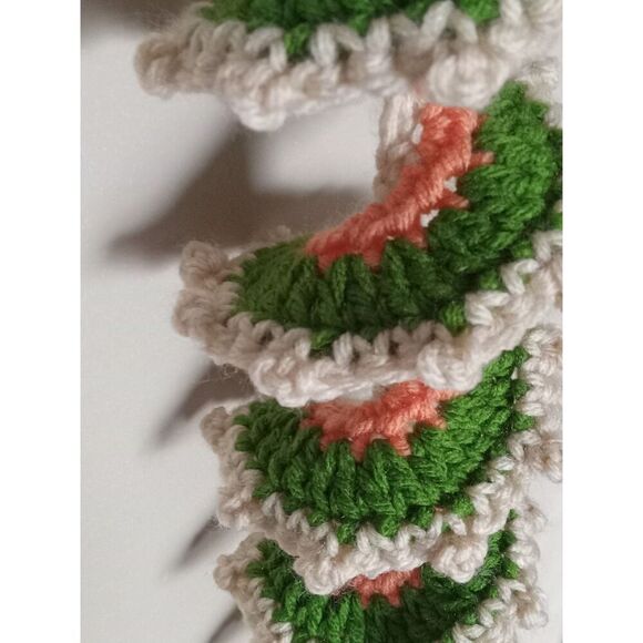 Handmade Colorful Green Cream & Coral Acrylic Crochet Spiral Wind Spinner Decor - Picture 4 of 8